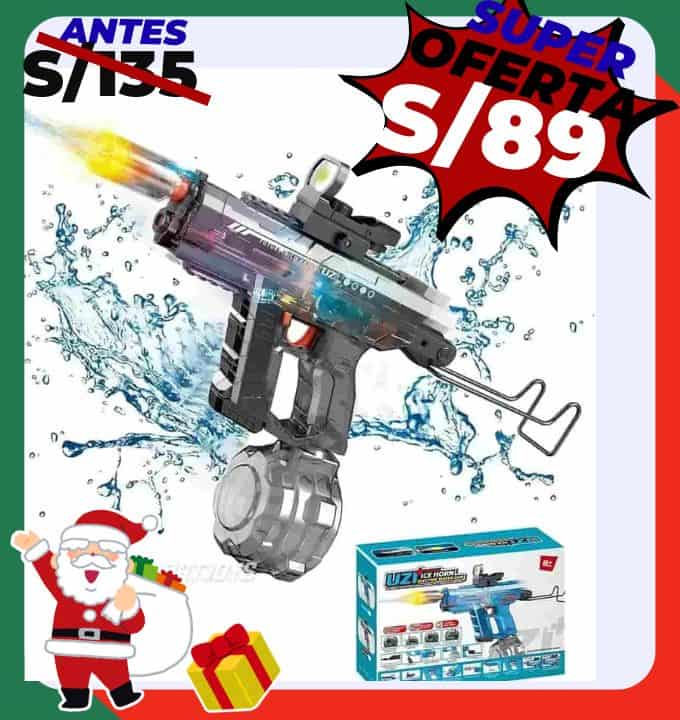 PISTOLA DE AGUA ELECTRICA UZI RGB RECARGABLE