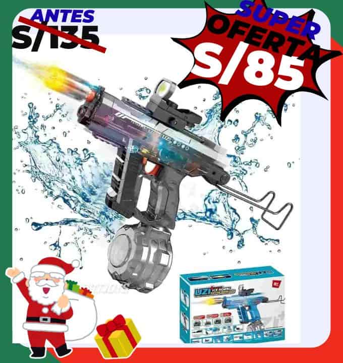 PISTOLA DE AGUA ELECTRICA UZI RGB RECARGABLE